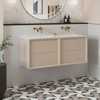 Signature Verge Wall Hung 4-Drawer Vanity Unit with Thin Edge Basin 1210mm Wide 0TH - Matt Cotton