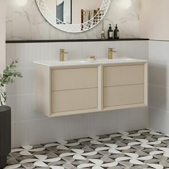 Signature Verge Wall Hung 4-Drawer Vanity Unit with Thin Edge Basin 1210mm Wide 2TH - Matt Cotton