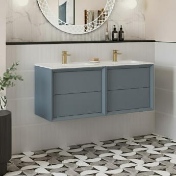 Signature Verge Wall Hung 4-Drawer Vanity Unit with Thin Edge Basin 1210mm Wide 2TH - Matt Storm Blue