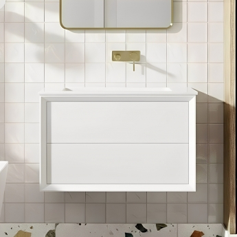 Signature Verge Wall Hung 2-Drawer Vanity Unit with Thin Edge Basin 615mm Wide 0TH - Matt White | Product Image