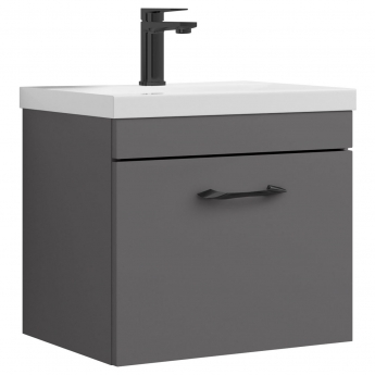 Versa Arc Wall Hung 1-Drawer Vanity Unit with Black Handle - 500mm Wide - Dark Grey