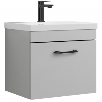 Versa Arc Wall Hung 1-Drawer Vanity Unit with Black Handle - 500mm Wide - Light Grey