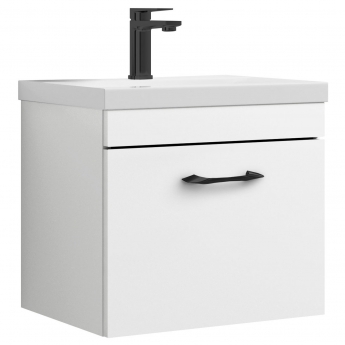 Versa Arc Wall Hung 1-Drawer Vanity Unit with Black Handle - 500mm Wide - Gloss White