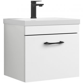 Versa Arc Wall Hung 1-Drawer Vanity Unit with Black Handle - 500mm Wide - Gloss White