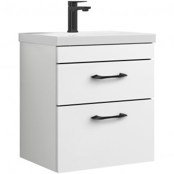 Versa Arc Wall Hung 2-Drawer Vanity Unit with Black Handle - 500mm Wide - Gloss White