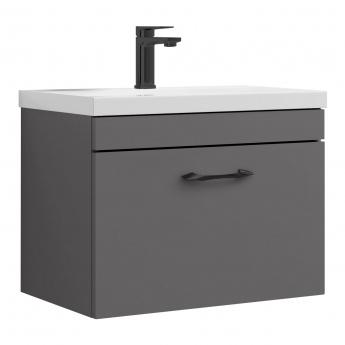 Versa Arc Wall Hung 1-Drawer Vanity Unit with Black Handle - 600mm Wide - Dark Grey