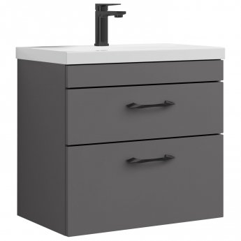 Versa Arc Wall Hung 2-Drawer Vanity Unit with Black Handle - 600mm Wide - Dark Grey | Product Image