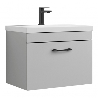Versa Arc Wall Hung 1-Drawer Vanity Unit with Black Handle - 600mm Wide - Light Grey