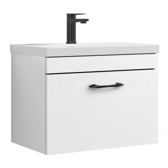Versa Arc Wall Hung 1-Drawer Vanity Unit with Black Handle - 600mm Wide - Gloss White
