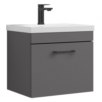 Versa Trim Wall Hung 1-Drawer Vanity Unit with Basin and Black Handle - 500mm Wide - Dark Grey
