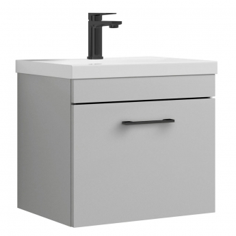 Versa Trim Wall Hung 1-Drawer Vanity Unit with Basin and Black Handle - 500mm Wide - Light Grey