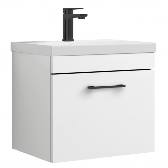 Versa Trim Wall Hung 1-Drawer Vanity Unit with Basin and Black Handle - 500mm Wide - Gloss White