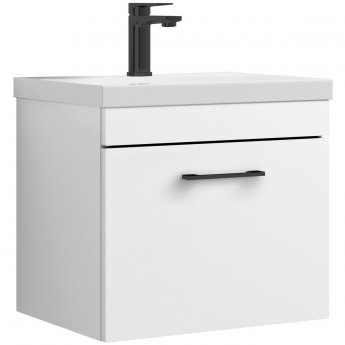 Versa Trim Wall Hung 1-Drawer Vanity Unit with Black Handle - 500mm Wide - Gloss White