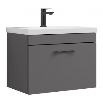 Versa Trim Wall Hung 1-Drawer Vanity Unit with Basin and Black Handle - 600mm Wide - Dark Grey