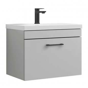 Versa Trim Wall Hung 1-Drawer Vanity Unit with Basin and Black Handle - 600mm Wide - Light Grey