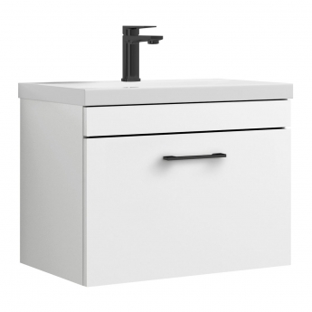 Versa Trim Wall Hung 1-Drawer Vanity Unit with Basin and Black Handle - 600mm Wide - Gloss White