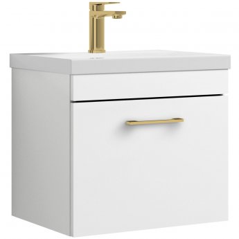 Versa Trim Wall Hung 1-Drawer Vanity Unit with Brass Handle - 500mm Wide - Gloss White