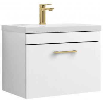 Versa Trim Wall Hung 1-Drawer Vanity Unit with Brass Handle - 600mm Wide - Gloss White