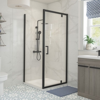 Signature Verve Matt Black Pivot Shower Door - 6mm Glass