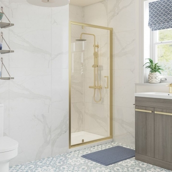 Signature Verve Brushed Brass Pivot Shower Door - 6mm Glass