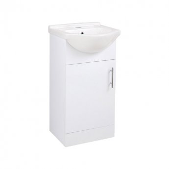 Signature Skyline Floor Standing 1-Door Vanity Unit with Basin and Rockford Mirror 600mm Wide - White Gloss