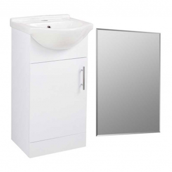 Signature Skyline Floor Standing 1-Door Vanity Unit with Basin and Rockford Mirror 600mm Wide - White Gloss