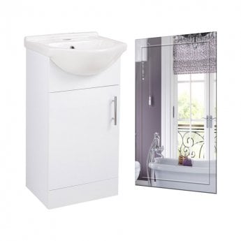 Signature Vista Floor Standing 1-Door Vanity Unit with Basin and Rockford Mirror 600mm Wide - White Gloss