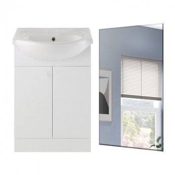 Signature Vista Floor Standing 2-Door Vanity Unit with Basin and Mirror 560mm Wide - White Gloss