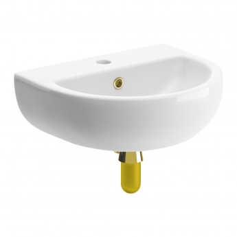 Signature Zeus Wall Hung Cloakroom Basin and Brushed Brass Bottle Trap 450mm Wide - 1 Tap Hole