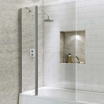 Delphi Vodas 6 Square Hinged Bath Screen with Extended Fixed Panel 1400mm H x 1000mm W - 6mm Glass