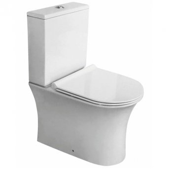 Delphi Fluid Open Back Close Coupled Rimless Toilet with Push Button Cistern - Soft Close Seat