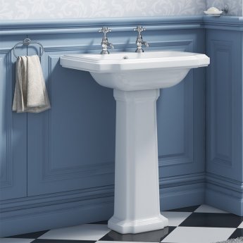 Delphi Henbury Basin and Full Pedestal 575mm Wide - 2 Tap Hole
