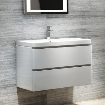 Delphi Linea Wall Hung 2-Drawer Vanity Unit with Basin 800mm Wide - Gloss White