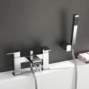 Delphi Tec Studio QB Waterfall Bath Shower Mixer Tap Pillar Mounted - Chrome