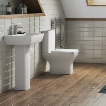 Delphi Versa Rimless Open Back Close Coupled Toilet with Cistern - Soft Close Seat