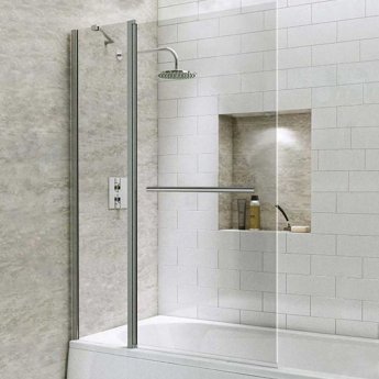 Delphi Vodas 6 Square Hinged Bath Screen with Fixed Panel and Towel Bar 1400mm H x 1000mm W - 6mm Glass