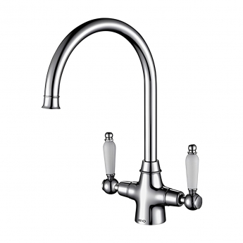 The 1810 Company Rodez Twin Lever Kitchen Sink Mixer Tap - Brushed Steel