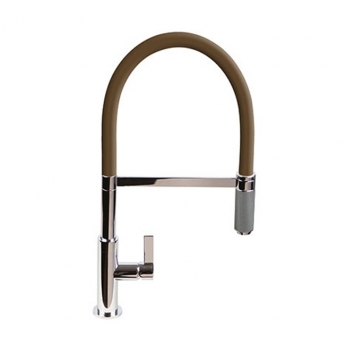 The 1810 Company Spirale Knurled Brushed Steel Spout Sink Mixer Tap with Flexible Hose - Mocha | Product Image