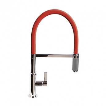 The 1810 Company Spirale Knurled Chrome Spout Sink Mixer Tap with Flexible Hose - Red | Product Image