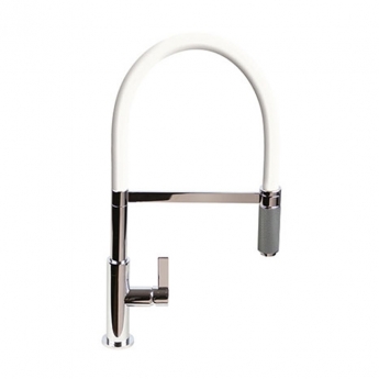 The 1810 Company Spirale Knurled Chrome Spout Sink Mixer Tap with Flexible Hose - White