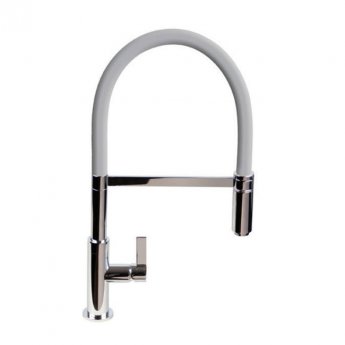 The 1810 Company Spirale Brushed Steel Spout Sink Mixer Tap with Flexible Hose - Light Grey
