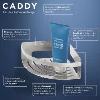 Tiger Caddy Corner Shower Basket 184mm - Brushed Stainless Steel