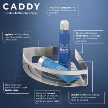 Tiger Caddy Corner Shower Basket 224mm - Brushed Stainless Steel