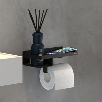 Tiger Caddy Toilet Roll Holder with Shelf - Black