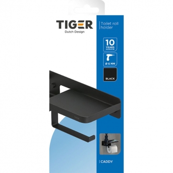 Tiger Caddy Toilet Roll Holder with Shelf - Black