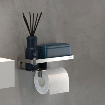 Tiger Caddy Toilet Roll Holder with Shelf - Brushed Stainless Steel