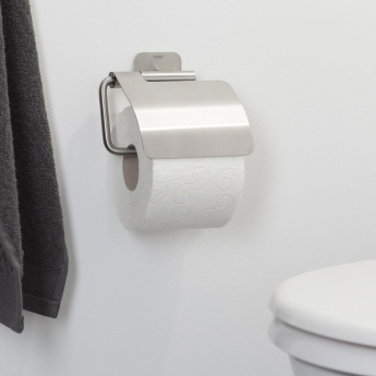 Tiger Colar Toilet Roll Holder with Cover Brushed Stainless Steel