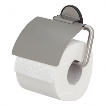Tiger Tune Toilet Roll Holder with Cover - Brushed Stainless Steel/Black