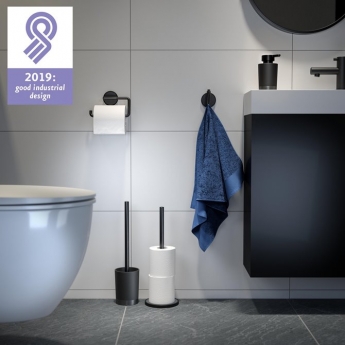 Tiger Tune Toilet Brush and Holder Freestanding - Brushed Metal Black/Black