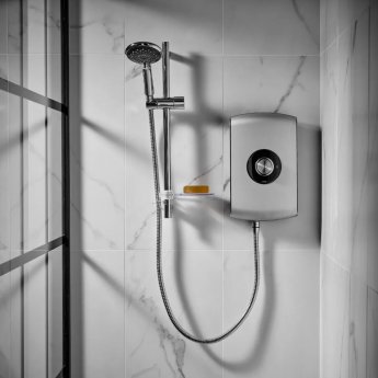 Triton Amore Slender Electric Shower - 9.5 KW, Brushed Steel, Heats Water Instantly, Easy Install